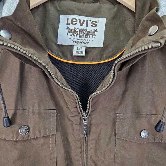 Levi's Military Field Jacket Coat Mens Sz L Green Khaki Cargo Pocket Long Sleeve - Picture 7 of 10